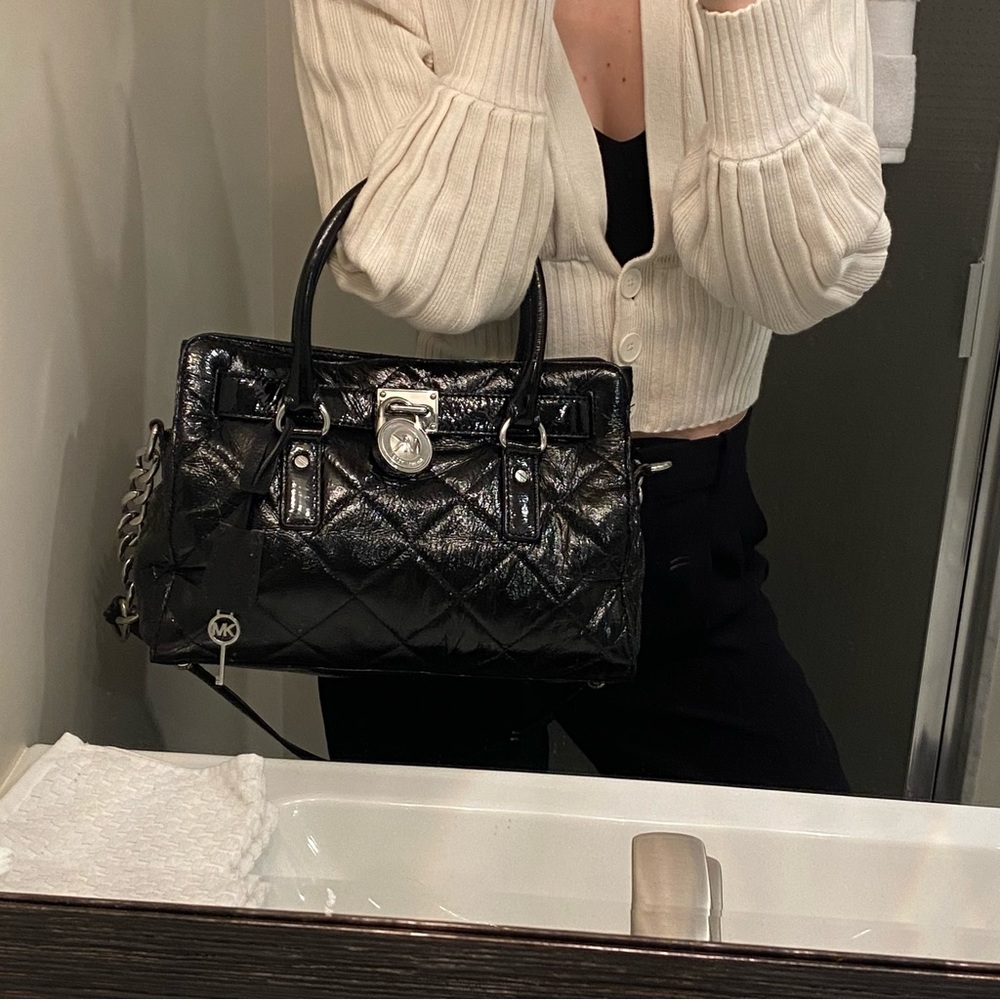 Michael Kors Black Quilted Patent Leather Satchel